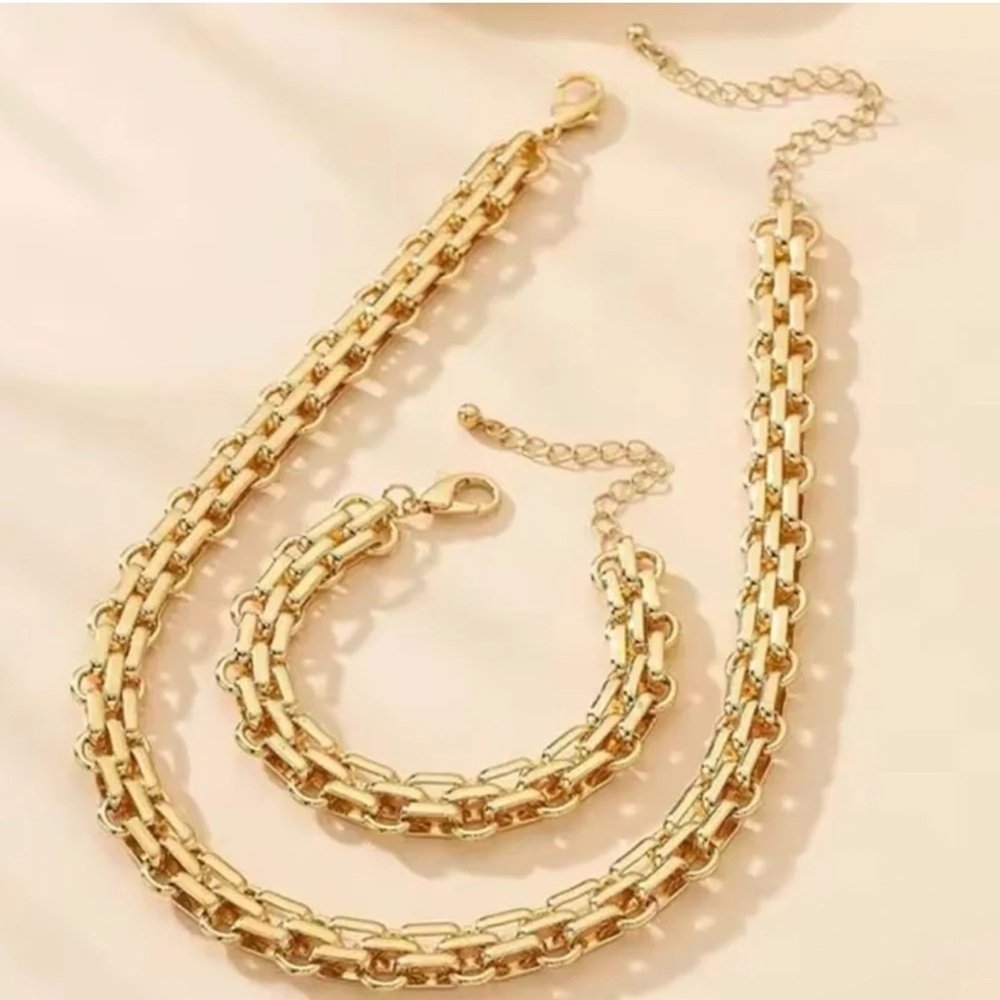 Graduated Link Necklace And Bracelet Set